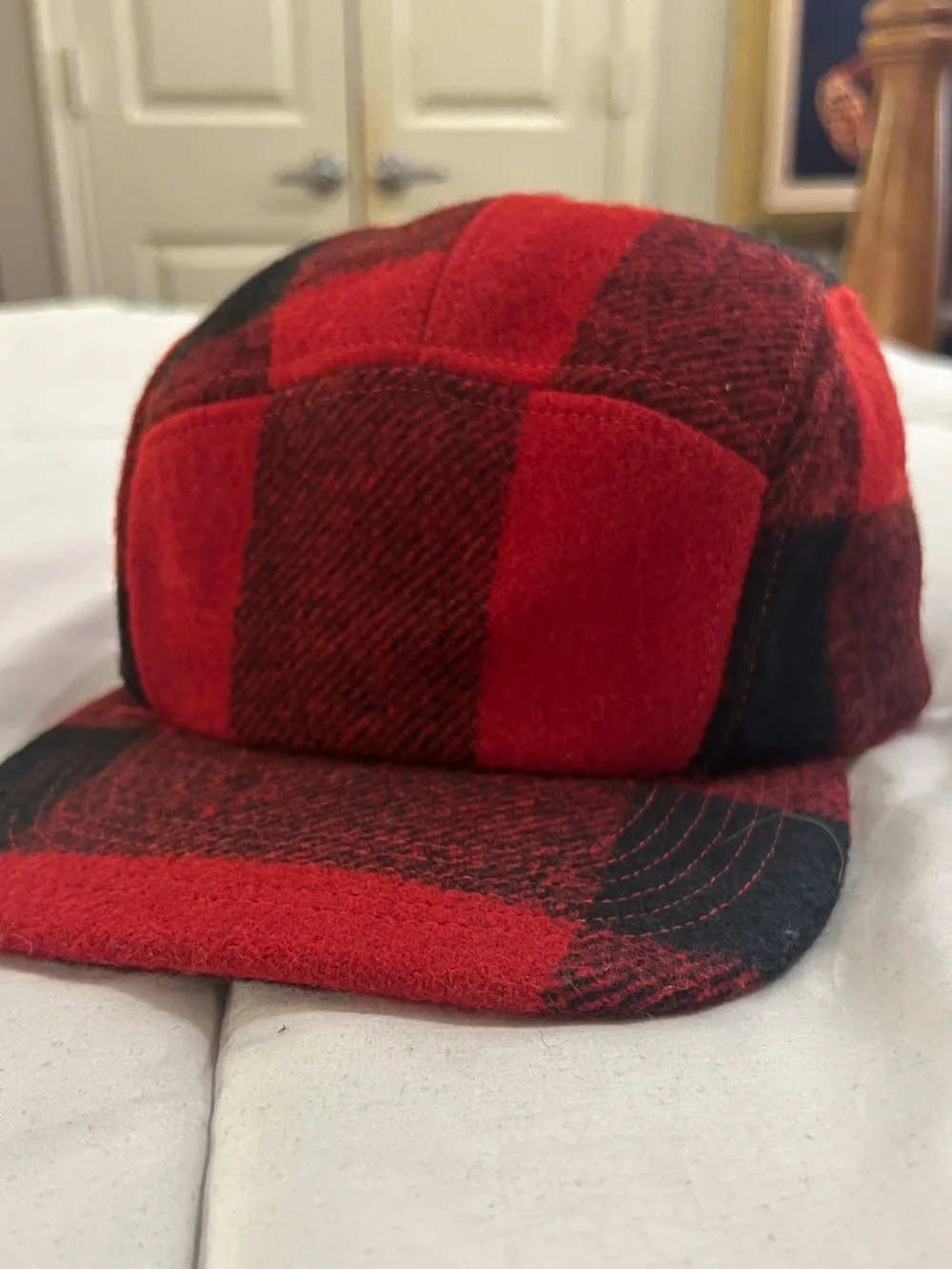 Filson Red and Black Buffalo Plaid Wool Cap